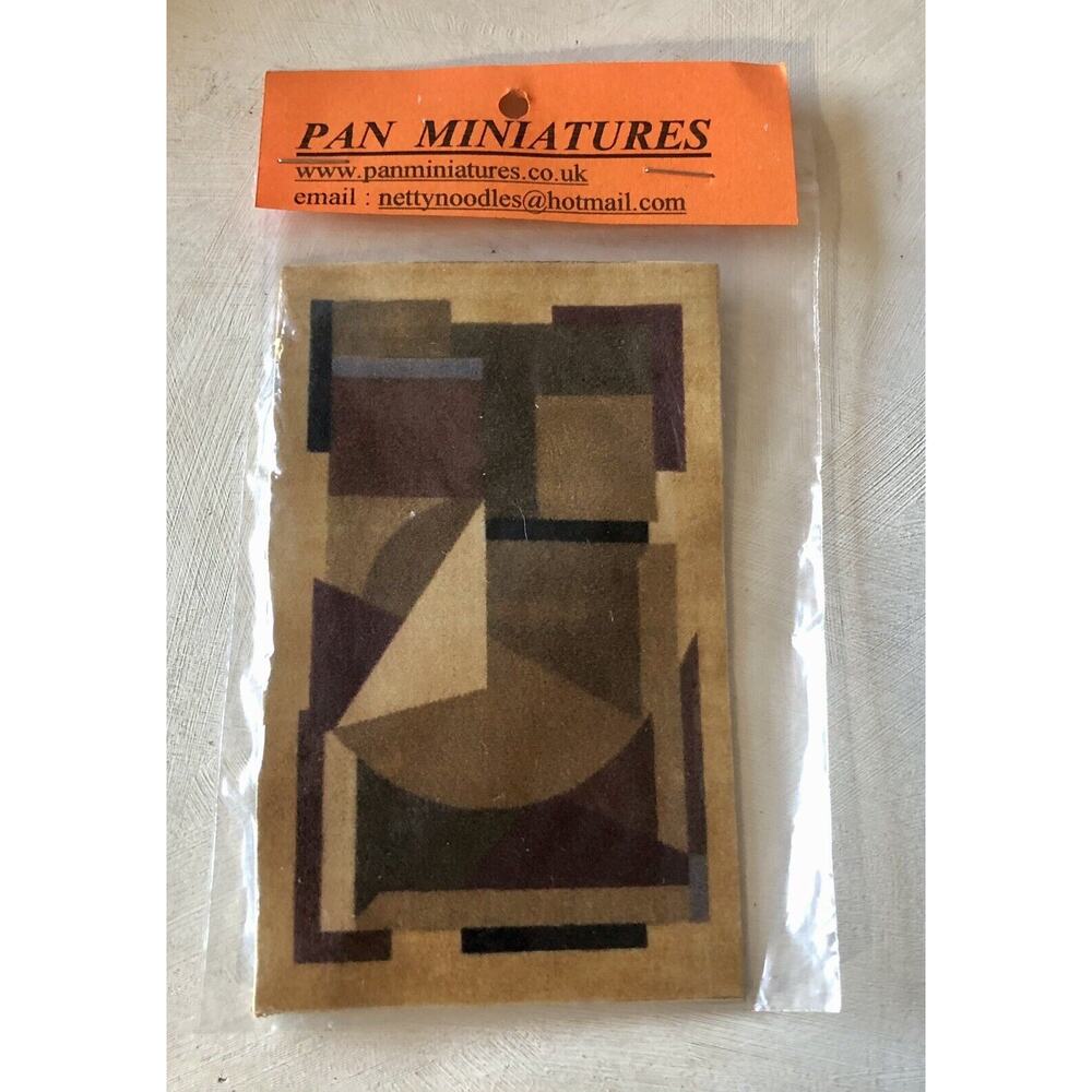 Dollhouse Rug Carpet Pan Miniatures Brown Neutrals Geometric Modern Look 3 x 5”